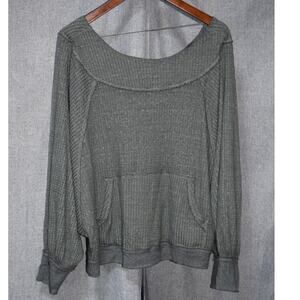 Free People We The Free Thermal Waffle Knit Slouchy Pullover Green Medium